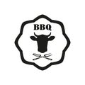 Barbecue label or BBQ stamp with beef emblem isolated on white background. Grill menu design template. Vector illustration Royalty Free Stock Photo